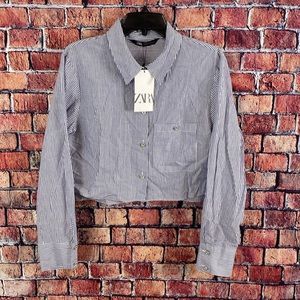 ZARA STRIPED SHIRT WITH RHINESTONE BUTTON